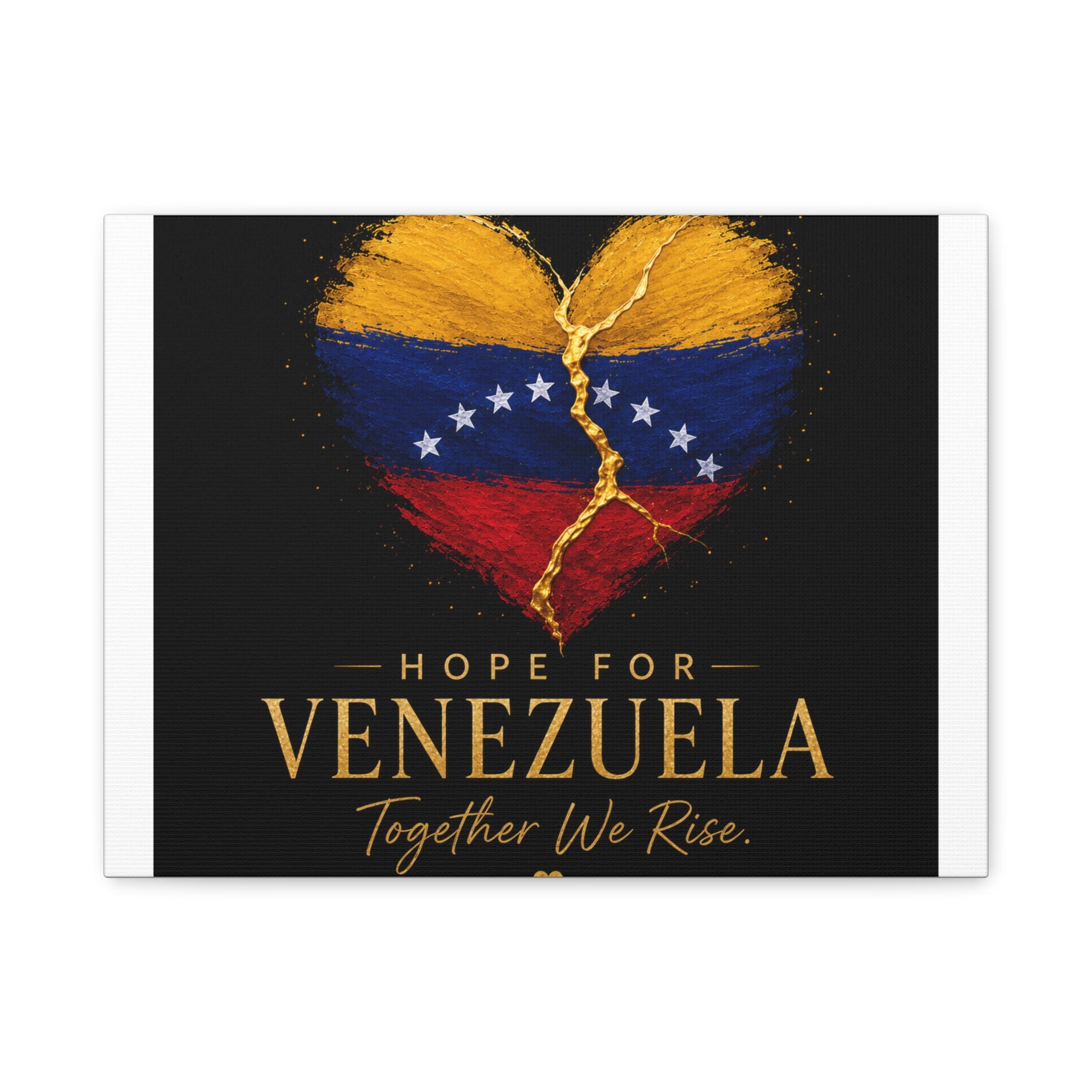 Hope for Venezuela Matte Canvas Wall Art — "Together We Rise" Stretched Flag Heart