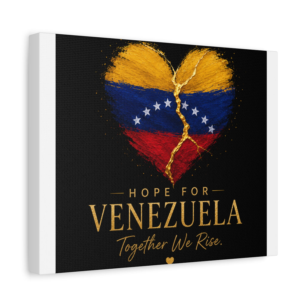 Hope for Venezuela Matte Canvas Wall Art — "Together We Rise" Stretched Flag Heart