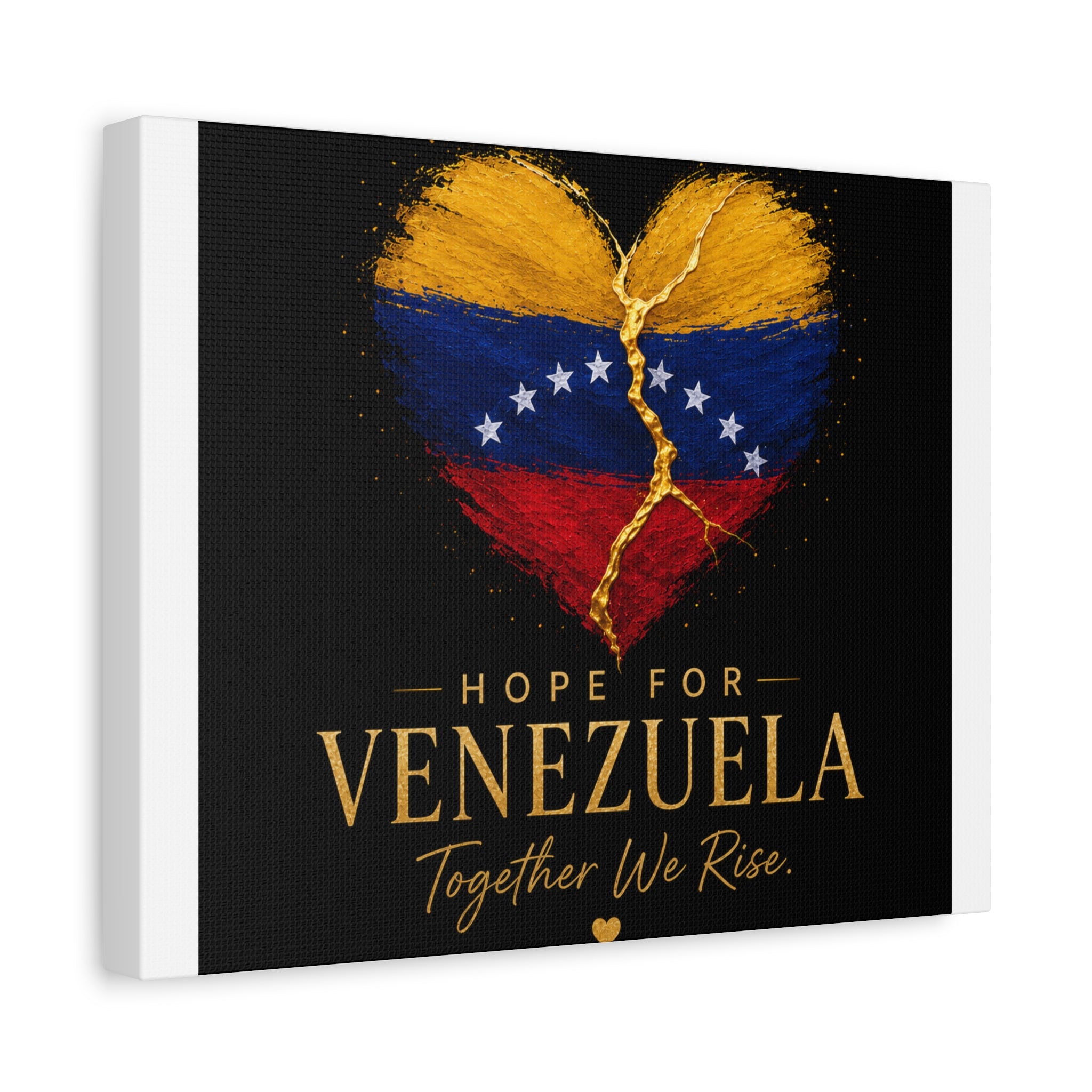 Hope for Venezuela Matte Canvas Wall Art — "Together We Rise" Stretched Flag Heart