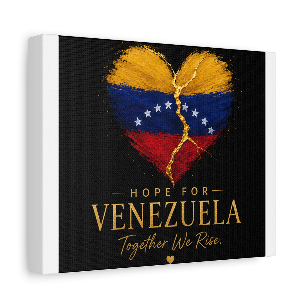 Hope for Venezuela Matte Canvas Wall Art — "Together We Rise" Stretched Flag Heart