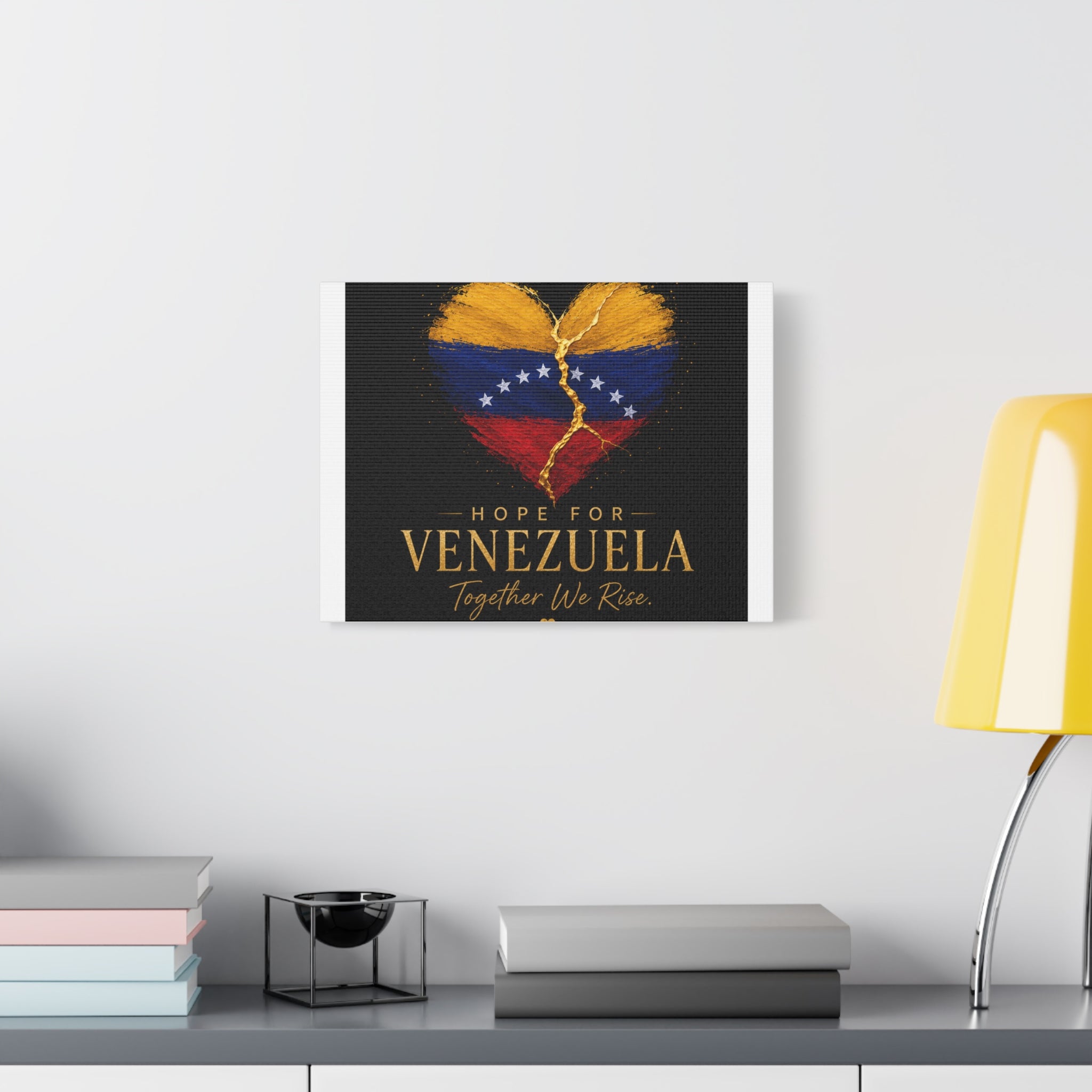 Hope for Venezuela Matte Canvas Wall Art — "Together We Rise" Stretched Flag Heart