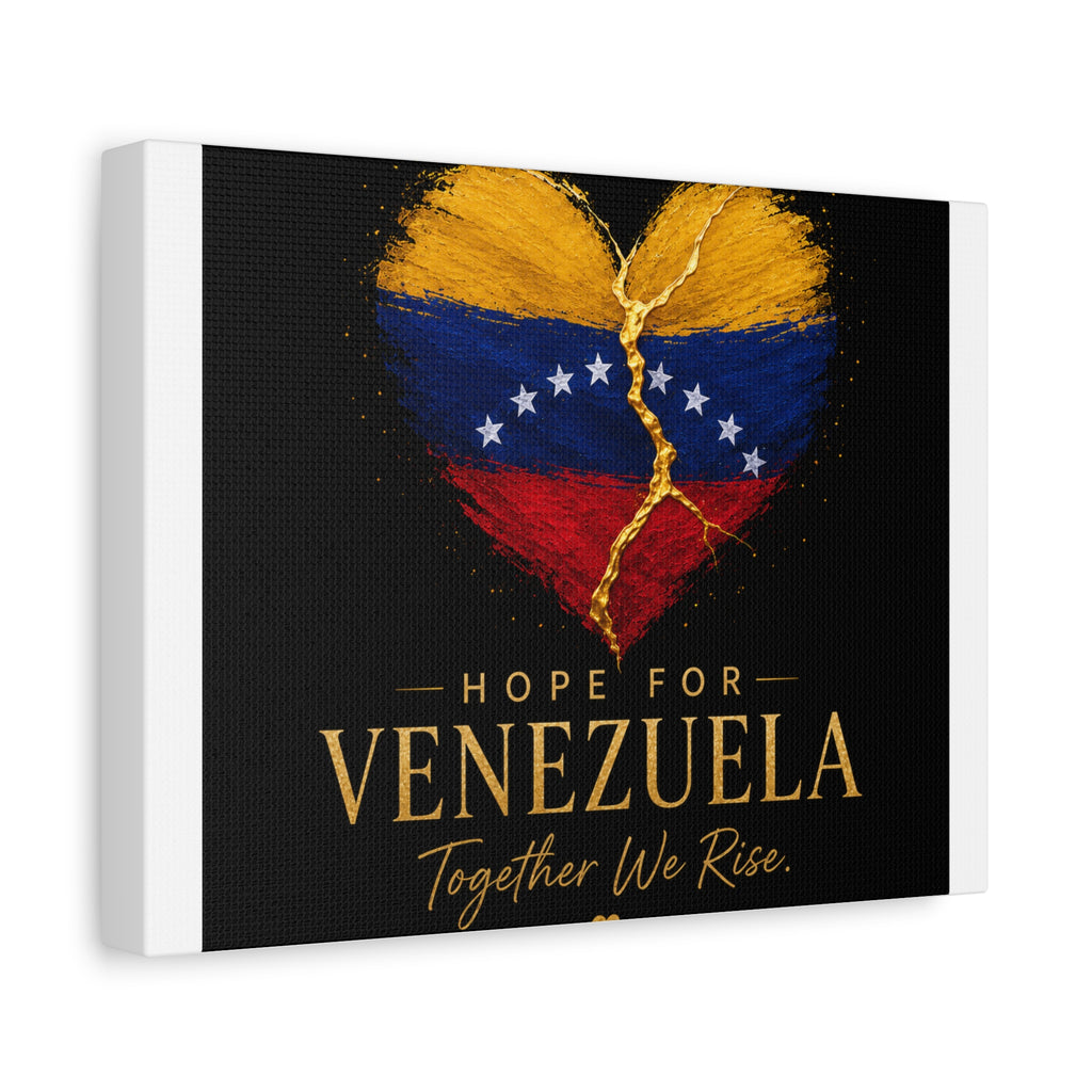 Hope for Venezuela Matte Canvas Wall Art — "Together We Rise" Stretched Flag Heart