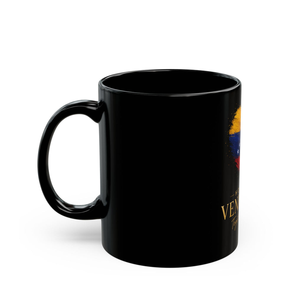 Hope for Venezuela Black Mug – Heart Flag Design “Together We Rise” (11oz & 15oz)