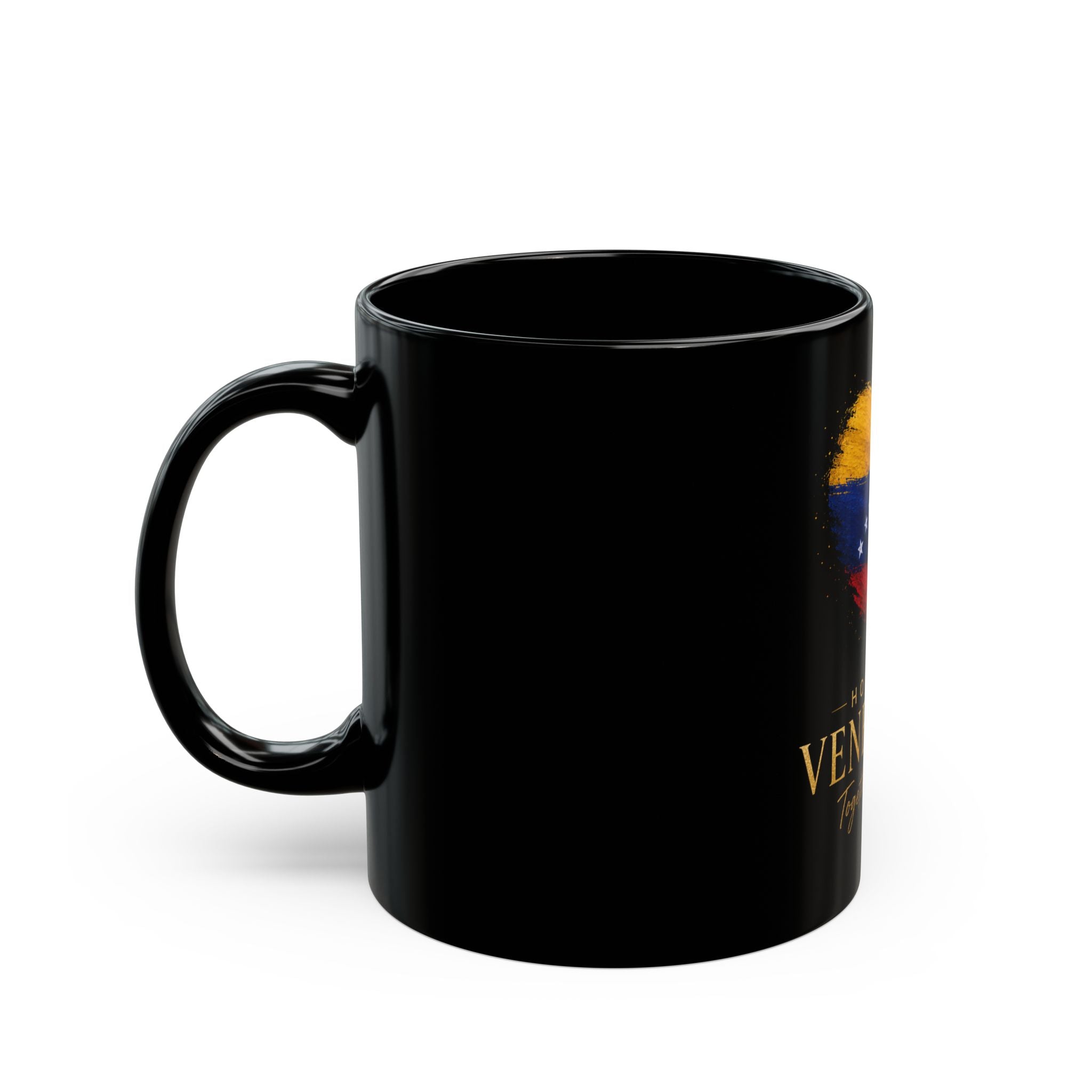 Hope for Venezuela Black Mug – Heart Flag Design “Together We Rise” (11oz & 15oz)
