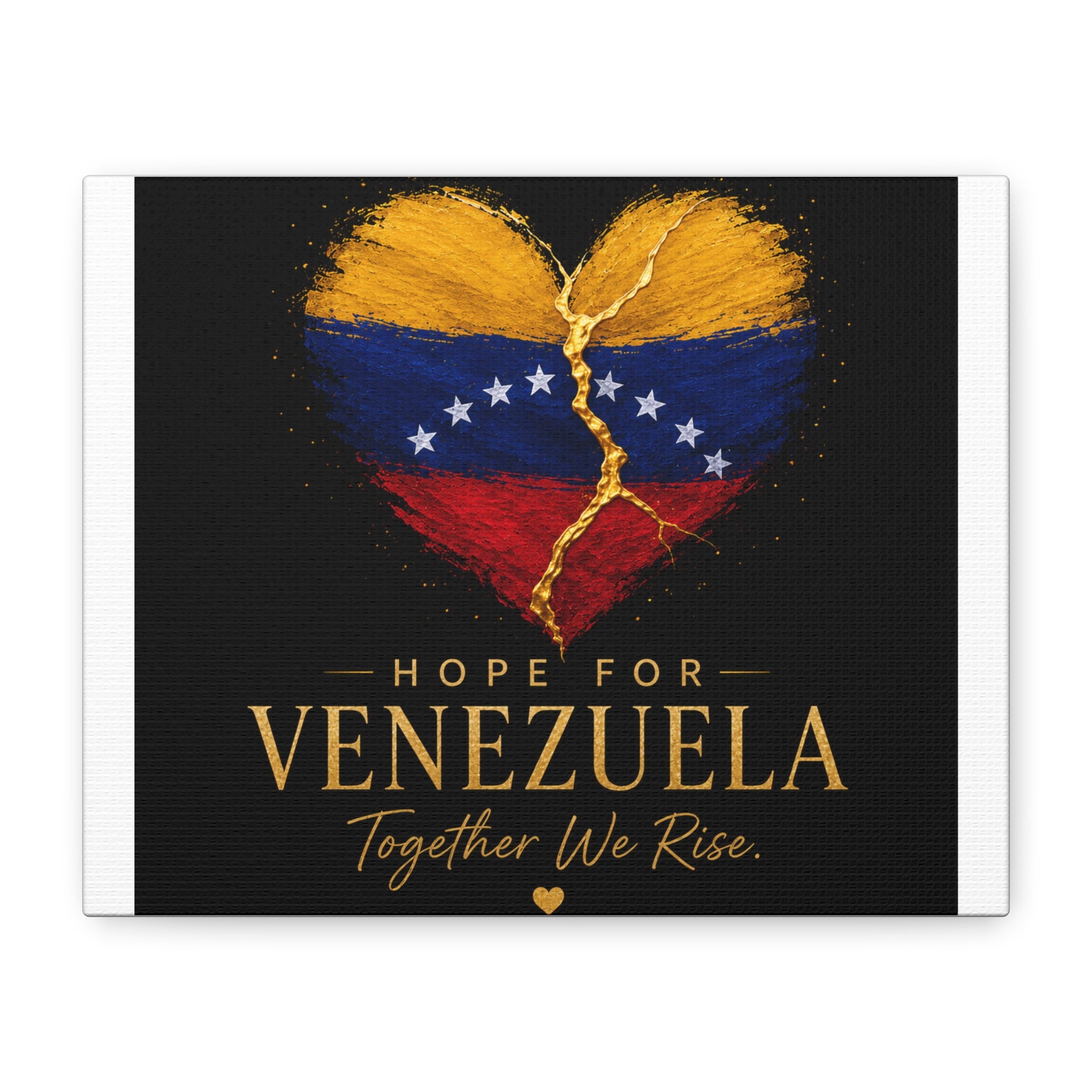 Hope for Venezuela Matte Canvas Wall Art — "Together We Rise" Stretched Flag Heart