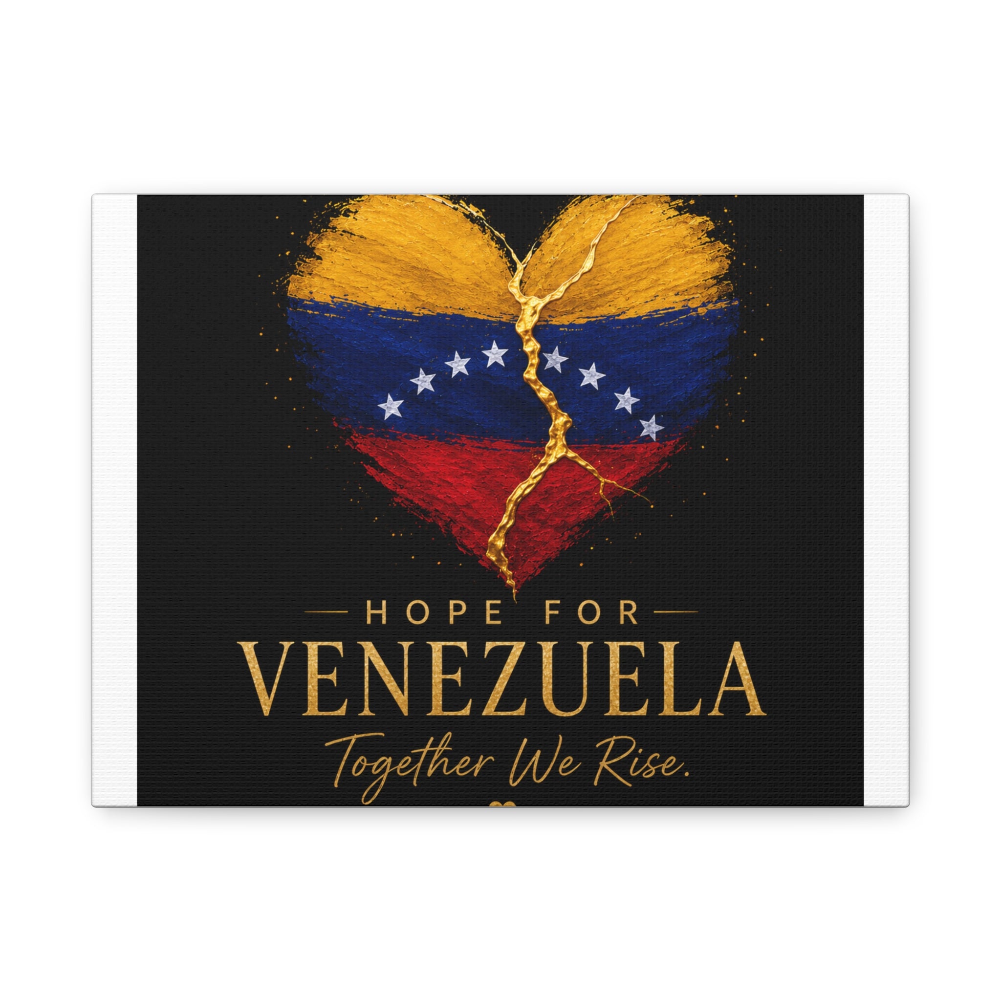 Hope for Venezuela Matte Canvas Wall Art — "Together We Rise" Stretched Flag Heart