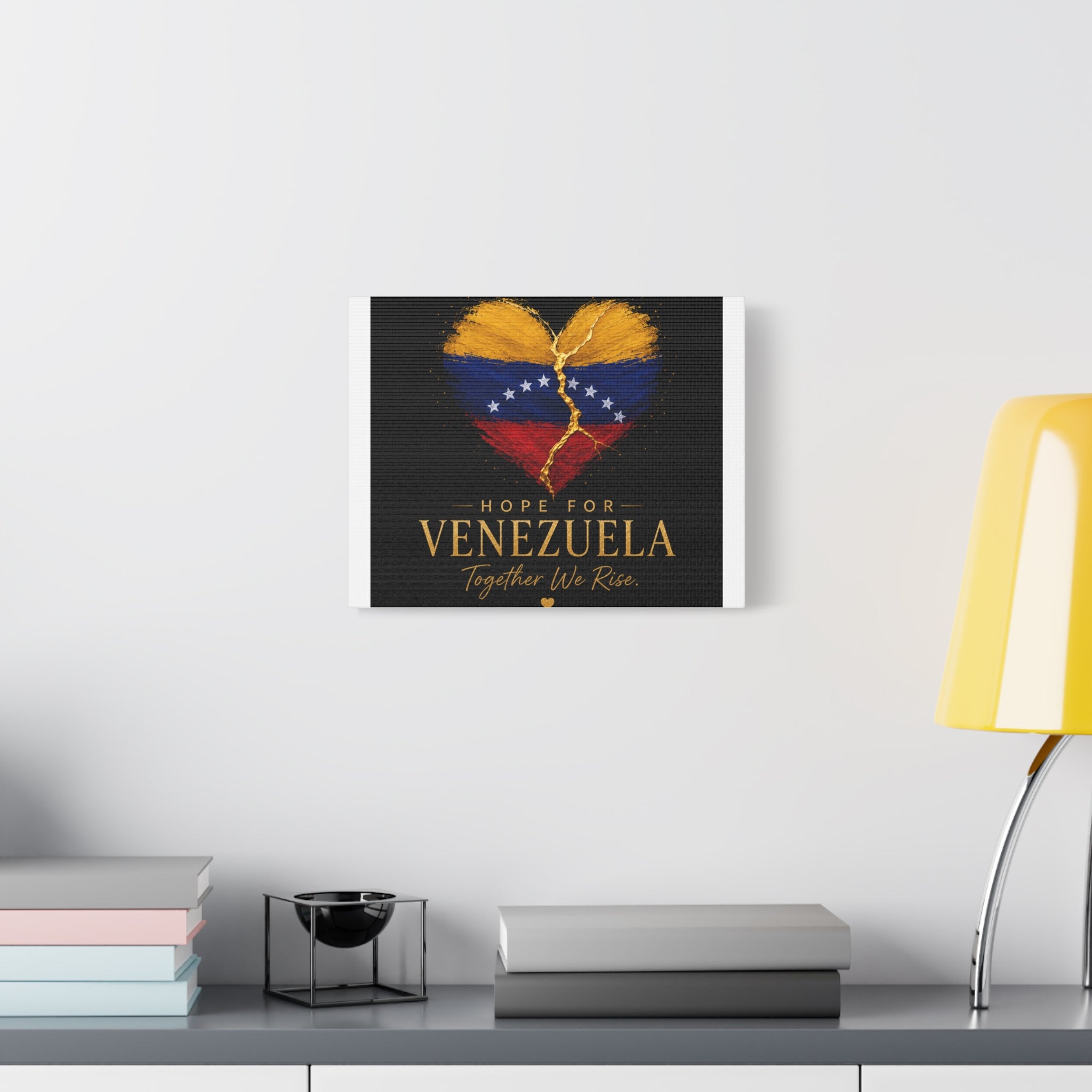 Hope for Venezuela Matte Canvas Wall Art — "Together We Rise" Stretched Flag Heart
