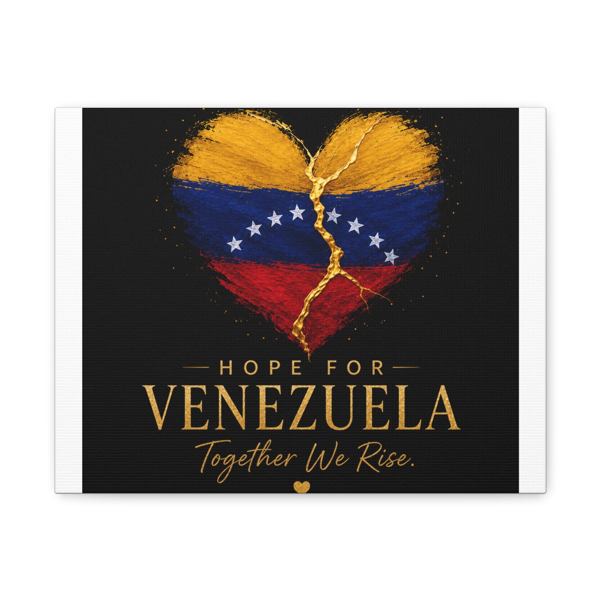 Hope for Venezuela Matte Canvas Wall Art — "Together We Rise" Stretched Flag Heart